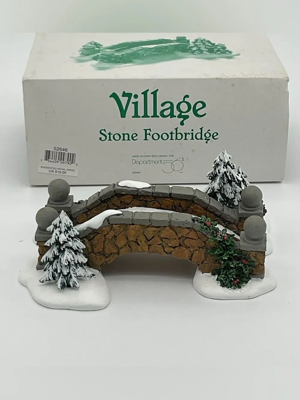 Department 56 Stone Footbridge with Brown Stones and Green Foliage